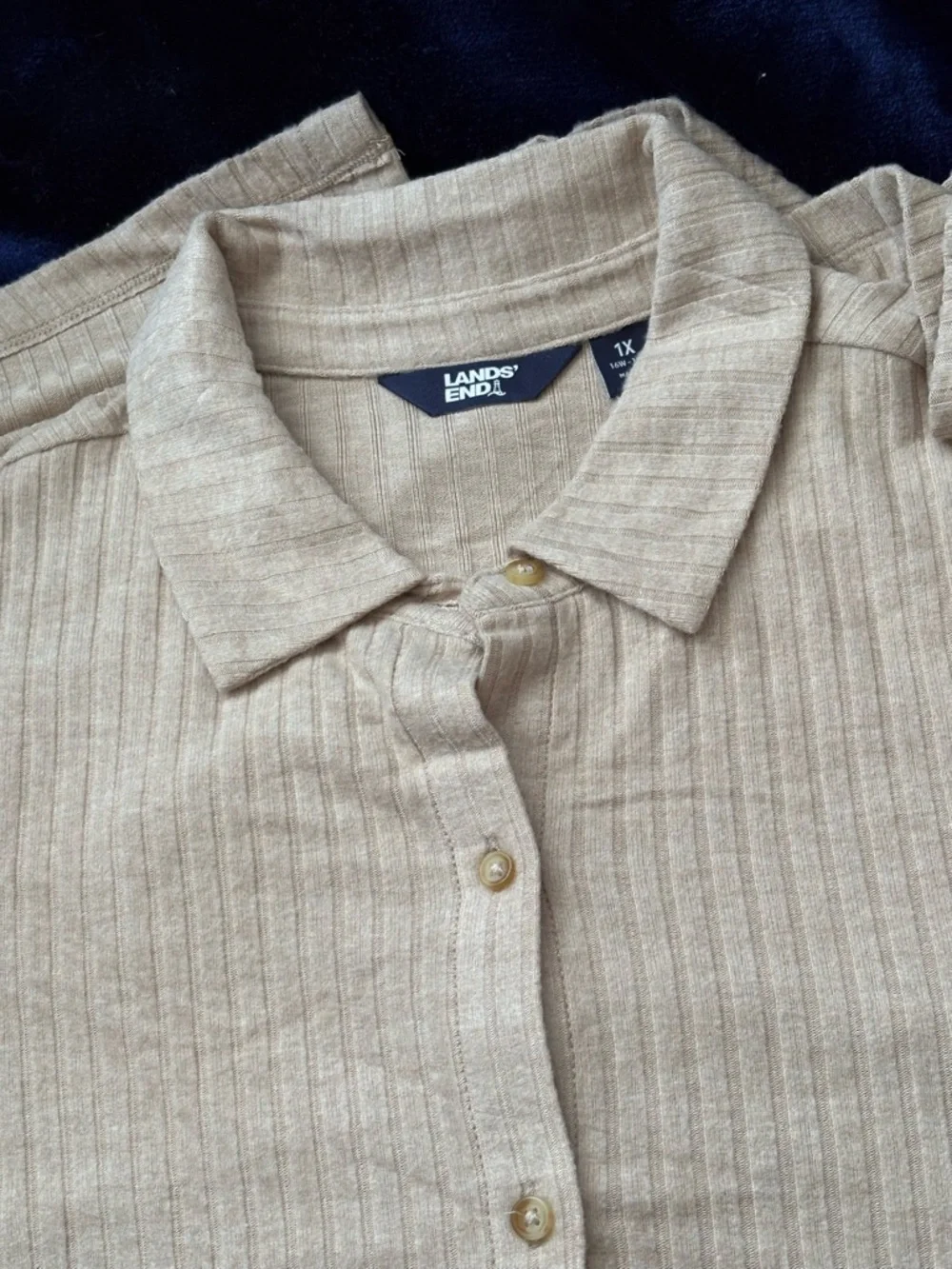 Lands' End Beige Ribbed Button-Front Knit Top - Picture 4 of 4